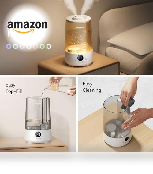 3.6 L Cool Mist Humidifier with Oil Diffuser and 7 Color Light — Air Moisturizers, Homvana