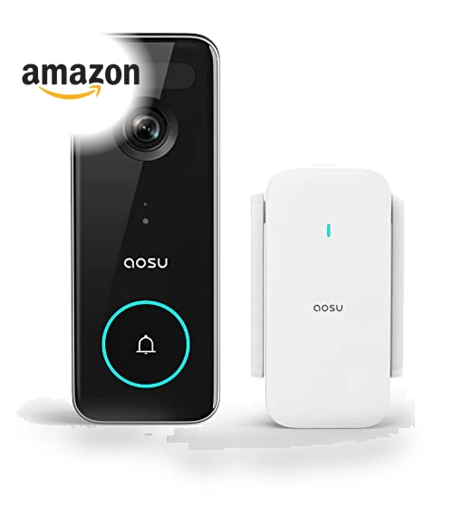 Wireless Doorbell Camera 5MP Ultra HD, No Monthly Fee, Works with Alexa & Google Assistant — Smart Home Security, AOSU