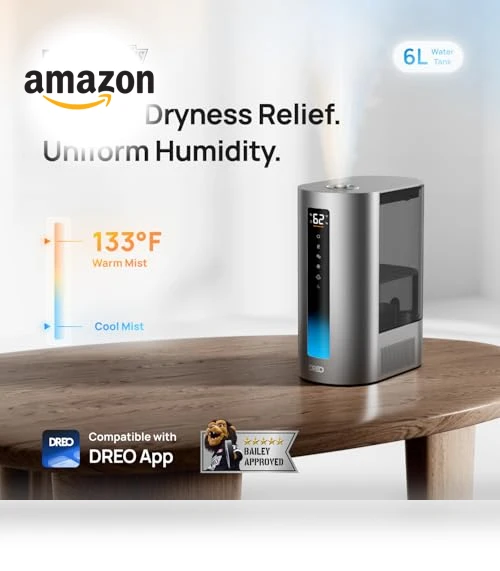 6L Smart Humidifier with Warm & Cool Mist for Large Rooms — Air Moisturizers, Dreo