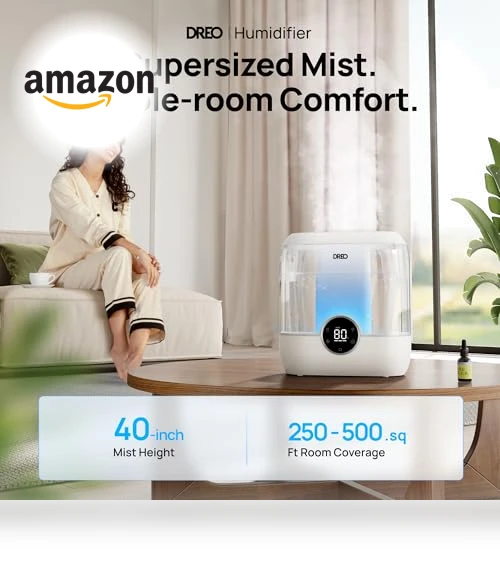 6L Top Fill Humidifier for Large Room, 60H Runtime, Ultra-Quiet Cool Mist — Air Moisturizers, Dreo