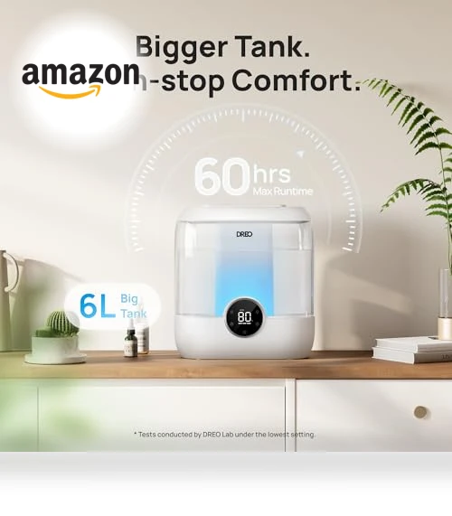 6L Top Fill Humidifier for Large Room, 60H Runtime, Ultra-Quiet Cool Mist — Air Moisturizers, Dreo