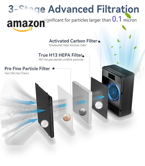Large Room Air Purifier with H13 HEPA Filter for Pets, Smoke, and Odor — Electrostatic Air Purifiers, AIUZLK