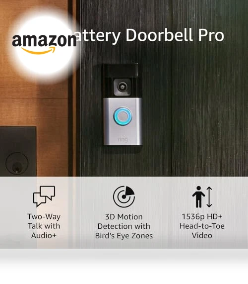 Battery Doorbell Pro with Two-Way Talk, 3D Motion Detection, 1536p HD+ Video — Smart Home Security, Ring