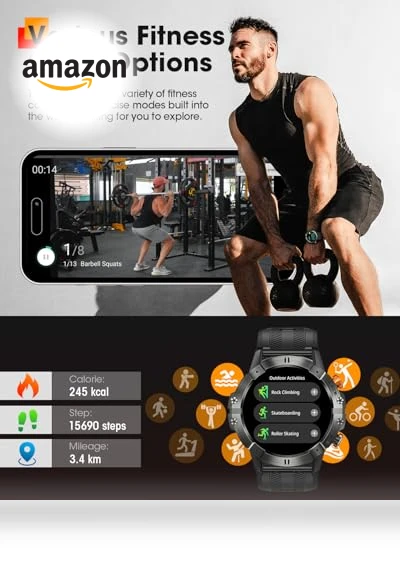 Military Smart Watch with Bluetooth Call, Fitness Tracker — Smartwatches, DEKELIFE