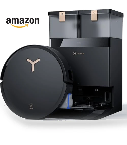 Robot Vacuum and Mop with Self-Washing, 18000Pa Suction, Auto Cleaning Solution Adding, Hot Air-Drying, Self-Emptying — Smart Cleaning Robots, ECOVACS