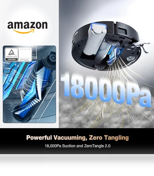 Robot Vacuum and Mop with Self-Washing, 18000Pa Suction, Auto Cleaning Solution Adding, Hot Air-Drying, Self-Emptying — Smart Cleaning Robots, ECOVACS