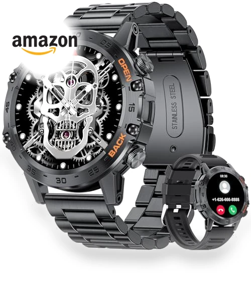 Military Smart Watch for Men with 100 Sports Modes, 5ATM Waterproof, Heart Rate, SpO2, Blood Pressure Monitoring — Smartwatches, SUNKTA
