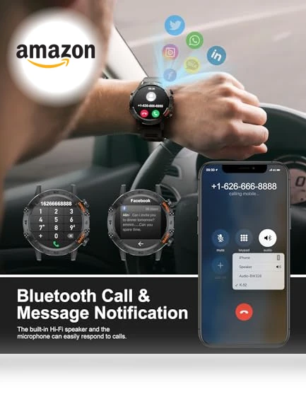 Military Smart Watch for Men with 100 Sports Modes, 5ATM Waterproof, Heart Rate, SpO2, Blood Pressure Monitoring — Smartwatches, SUNKTA