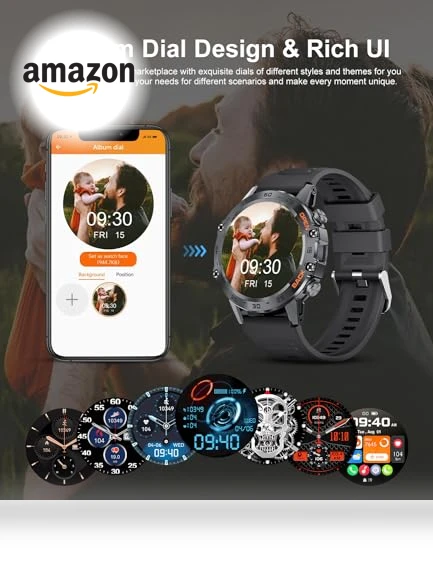 Military Smart Watch for Men with 100 Sports Modes, 5ATM Waterproof, Heart Rate, SpO2, Blood Pressure Monitoring — Smartwatches, SUNKTA