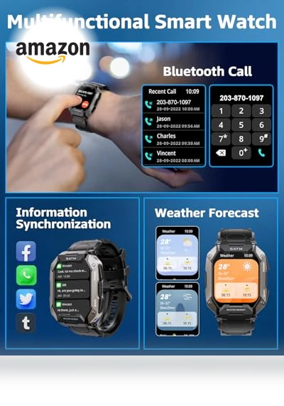 Military Smart Watch with Bluetooth Calls, 100+ Sport Modes, IP68 Waterproof — Smartwatches, Rumatas