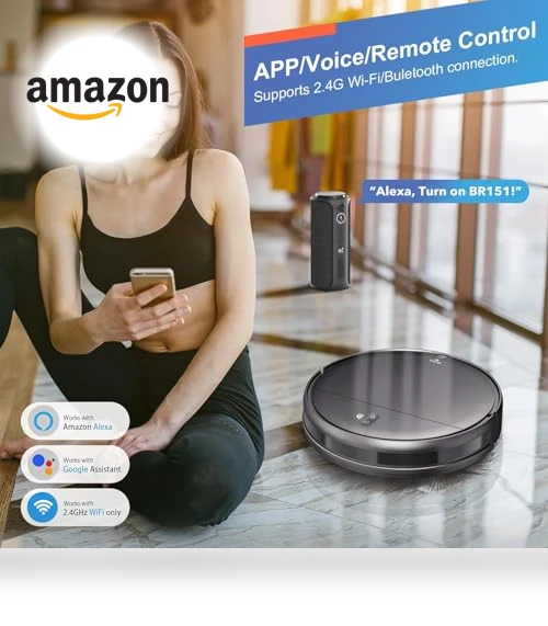 Robot Vacuum and Mop Combo with WiFi/App Control, Self-Charging, Ideal for Hard Floor, Pet Hair, Carpet — Smart Cleaning Robots, MAMNV