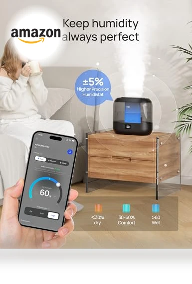 Smart Humidifier with Nightlight, 4L Top Fill, 32H Runtime — Air Moisturizers, Dreo