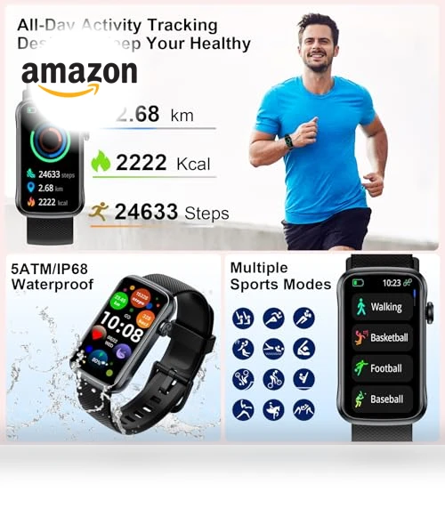 Smart Watch with 24 Sport Modes, IP68 Waterproof, Heart Rate Monitor — Smartwatches, Fempoin