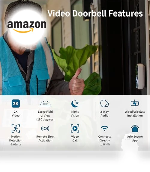 2K Video Doorbell with 2-Way Audio and Night Vision — Smart Home Security, Arlo