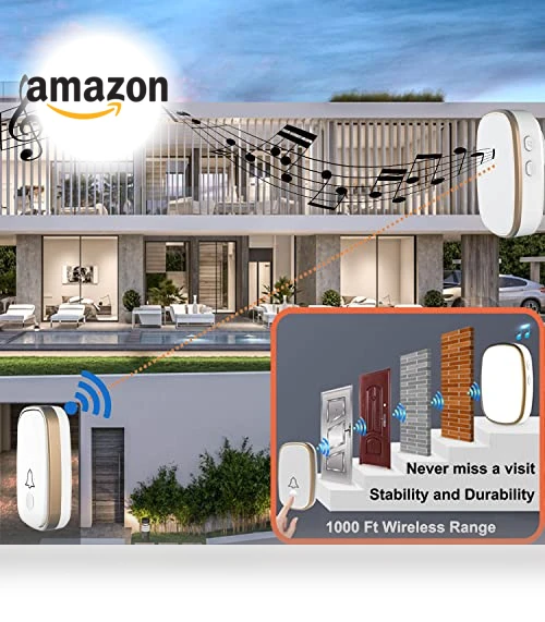 Wireless Doorbell with 1000ft Range, 5 Volume Levels, and LED Flashing — Doorbells, AKK