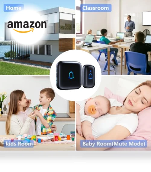 Wireless Doorbell with 56 Chimes, 1000 Feet Range, IP66 Waterproof — Push Buttons