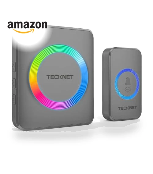 Wireless Doorbell with 1,970Ft Range, 60 Chimes, 5 Volume Levels, RGB Flash — Push Buttons, TECKNET