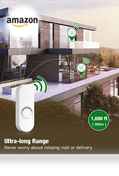 Lighted Wireless Doorbell with 58 Chimes, 1000ft Range, Waterproof — Push Buttons, AIDA