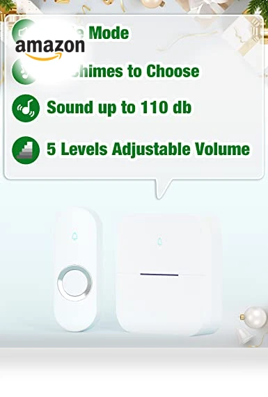 Lighted Wireless Doorbell with 58 Chimes, 1000ft Range, Waterproof — Push Buttons, AIDA