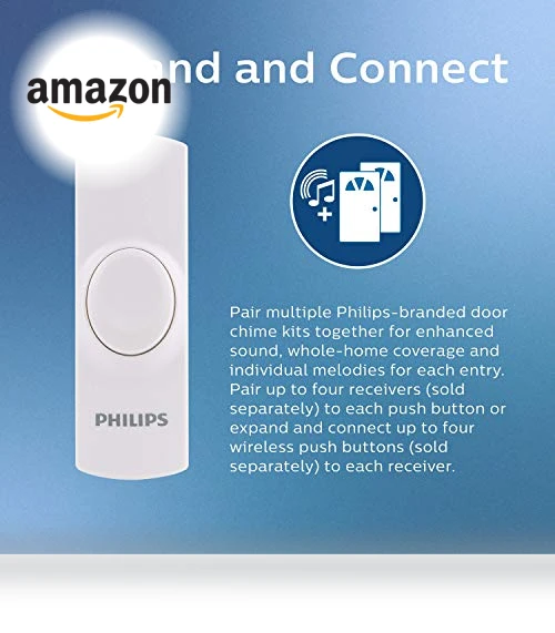 Wireless Doorbell Kit with Plug-In Receiver, 2 Melodies, 150 Ft Range — Kits, Philips