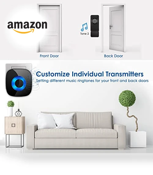 Wireless Doorbell Chime Kit with Mute Mode, 58 Ringtones, LED Strobe — Kits, PHYSEN