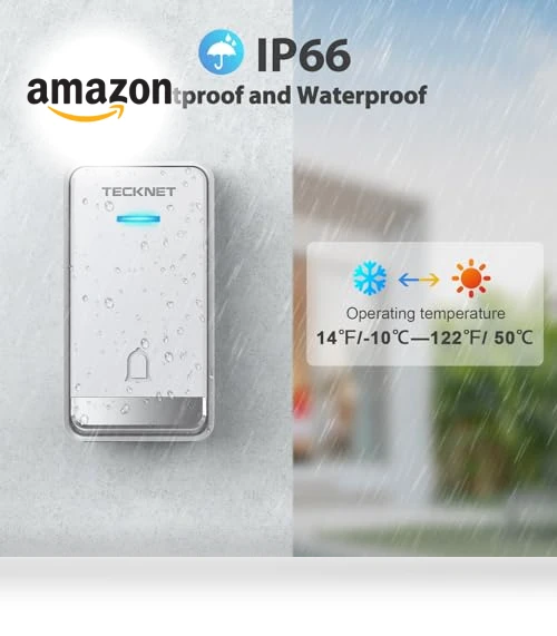 Wireless Doorbell with 60 Ringtones, 1300ft Range, Waterproof — Kits, TECKNET