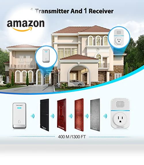 Wireless Doorbell with 60 Ringtones, 1300ft Range, Waterproof — Kits, TECKNET