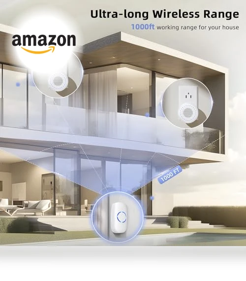 Wireless Doorbell Kit with 32 Ringtones, 1000ft Range, LED Flash — Kits, PHYSEN
