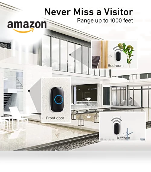 Wireless Doorbell with 1000ft Coverage, 52 Chimes, LED Flash — Push Buttons, SECRUI