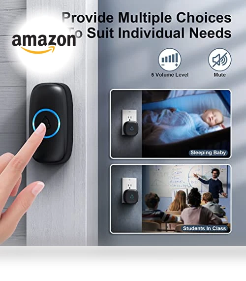 Wireless Doorbell with 2 Receivers 2 Push Buttons, 58 Chimes, 1000Ft Range — Push Buttons, SECRUI