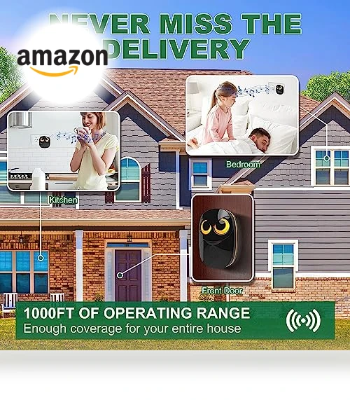 Wireless Doorbell with 1000 Feet Range, Weatherproof IP55 — Push Buttons