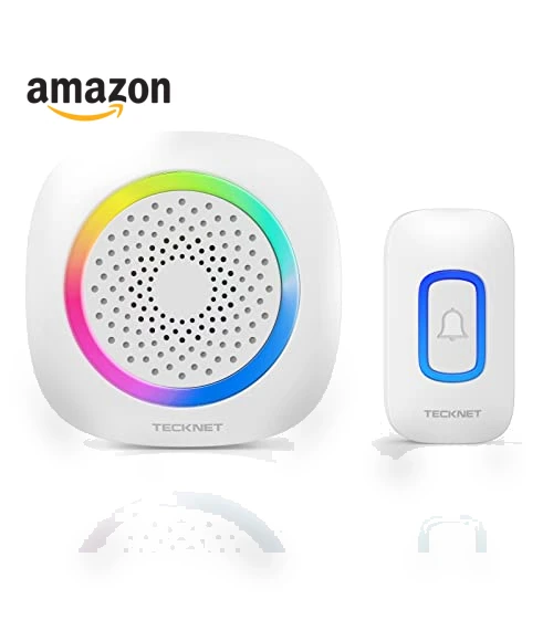 Wireless Doorbell with RGB Light, 1300 ft Range, 60 Chimes — Push Buttons, TECKNET