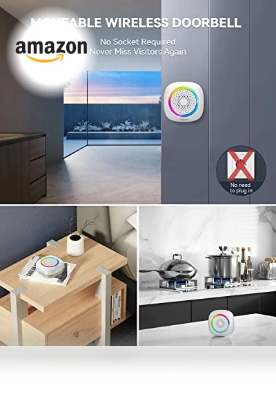 Wireless Doorbell with RGB Light, 1300 ft Range, 60 Chimes — Push Buttons, TECKNET