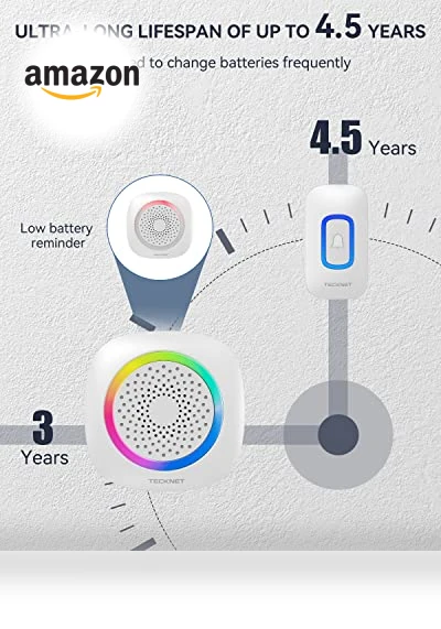 Wireless Doorbell with RGB Light, 1300 ft Range, 60 Chimes — Push Buttons, TECKNET
