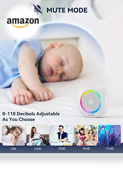 Wireless Doorbell with RGB Light, 1300 ft Range, 60 Chimes — Push Buttons, TECKNET