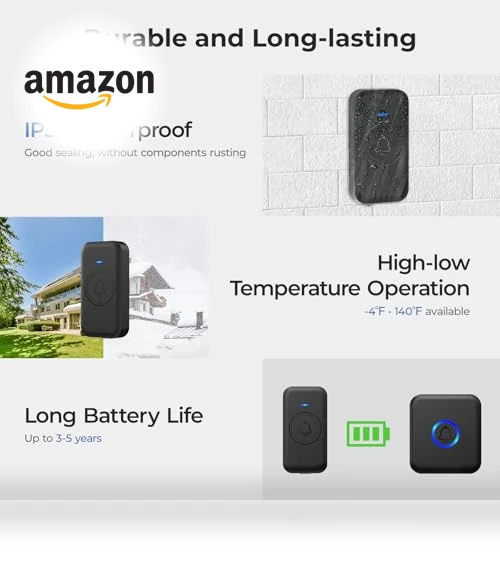 Waterproof Wireless Doorbell with 60 Chimes & Adjustable Volume — Chimes, FOVKSUC