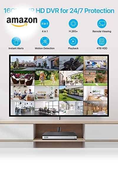 H.265+ 1080p 16 Channel Home Security Camera System with AI Human Vehicle Detect — Security Cameras, ZOSI