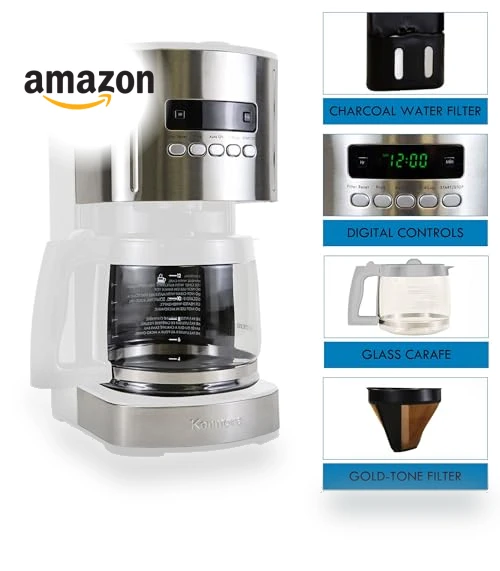 12 Cup Drip Coffee Machine with Programmable Timer and Aroma Control — Coffee Makers, Kenmore