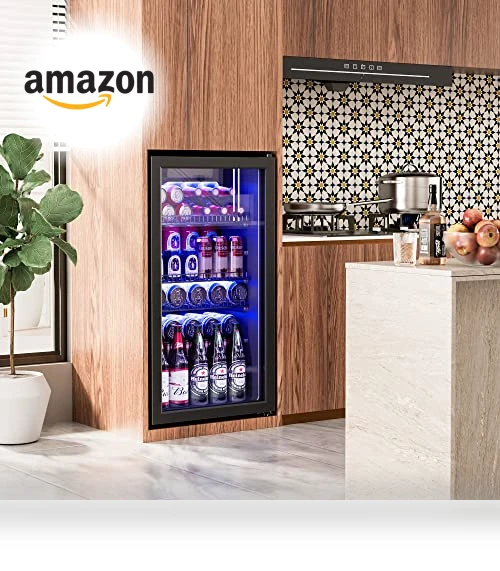 120 Cans Freestanding Mini Fridge Cooler with Glass Door — Drink Coolers, Manastin