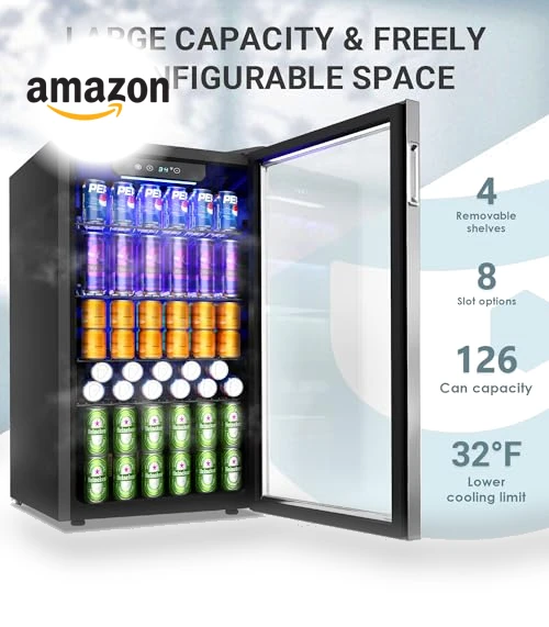 126 Can Mini Beverage Refrigerator with Glass Door — Drink Coolers, EUHOMY