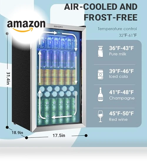 126 Can Mini Beverage Refrigerator with Glass Door — Drink Coolers, EUHOMY