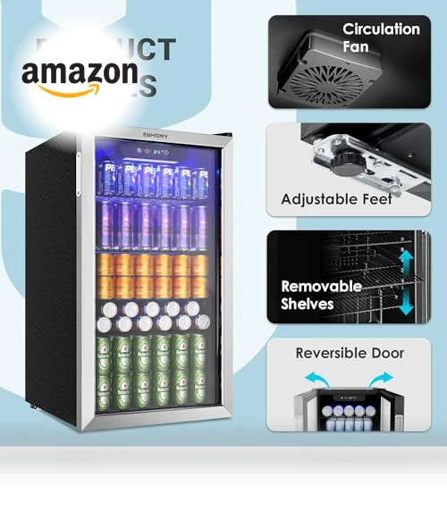 126 Can Mini Beverage Refrigerator with Glass Door — Drink Coolers, EUHOMY
