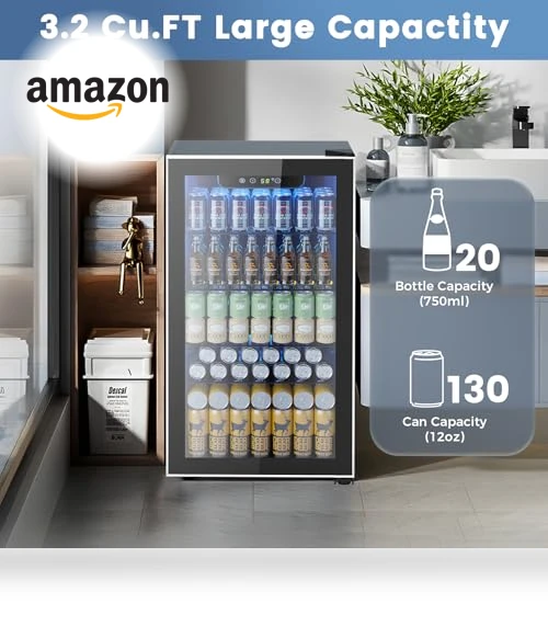 130 Can Beverage Refrigerator Cooler, 3.2 Cu.Ft Drink Fridge with Adjustable Temperature — Drink Coolers, Electactic