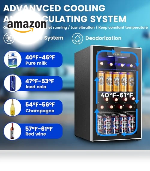 130 Can Beverage Refrigerator Cooler, 3.2 Cu.Ft Drink Fridge with Adjustable Temperature — Drink Coolers, Electactic