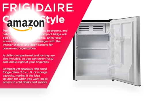 2.5 cu ft Compact Refrigerator with Freezer, Stainless Steel — Mini Fridges, Frigidaire