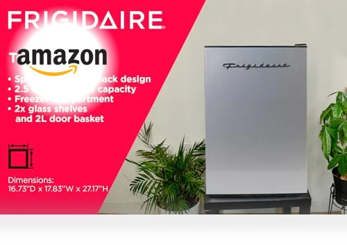 2.5 cu ft Compact Refrigerator with Freezer, Stainless Steel — Mini Fridges, Frigidaire