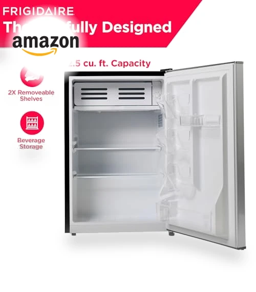 2.5 cu ft Compact Refrigerator with Freezer, Stainless Steel — Mini Fridges, Frigidaire