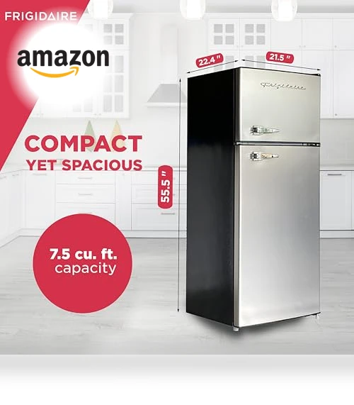2 Door Apartment Size Refrigerator Freezer Combo, 7.5 cu ft, Stainless Steel — Cooling Solutions, Frigidaire