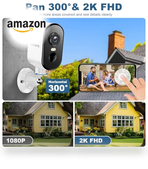 360° Pan Rotating 2K Wireless Outdoor Security Camera with AI Motion Detection — Smart Home Security, ZEEPORTE SECURITY