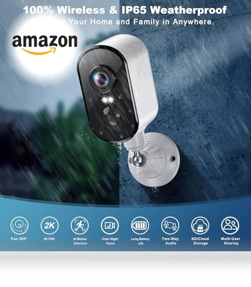 360° Pan Rotating 2K Wireless Outdoor Security Camera with AI Motion Detection — Smart Home Security, ZEEPORTE SECURITY
